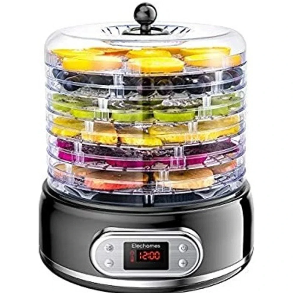 Elechomes Food Dehydrator UH0401 6-Tray Black New Digital Timer 400W